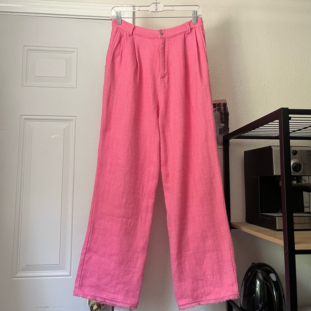 PRINTA sustainable pink cotton textured wide leg trousers
